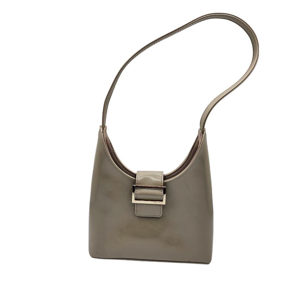 Nine West Women's Patent Leather Shoulder Bag Dark Cream Magnet Closure
